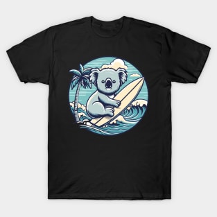 Koala with a surfboard on the beach, koala bear in summer vacation, kawaii koala lover design T-Shirt